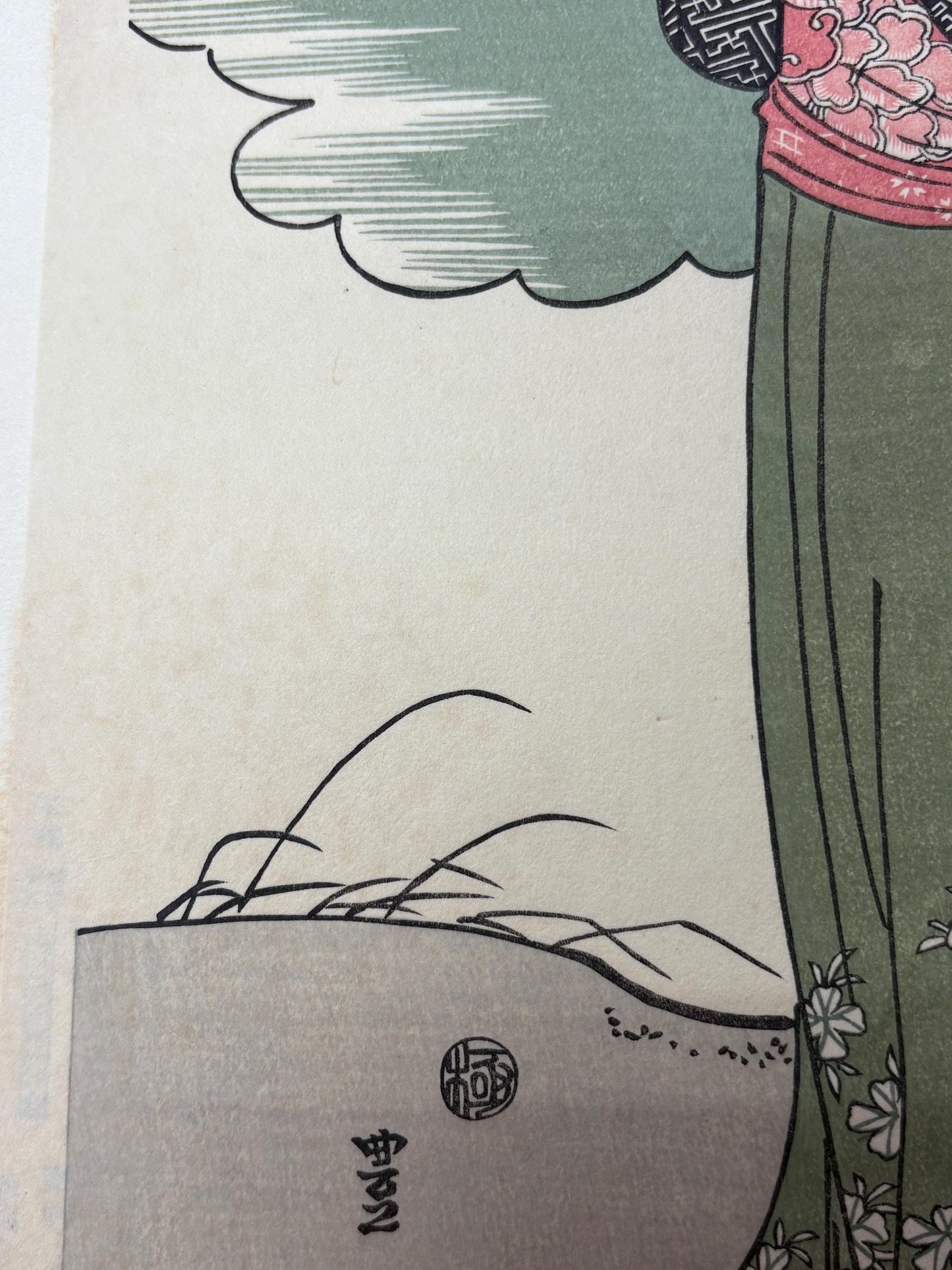 Japanese Ukiyoe, Woodblock print, antique, Utagawa Toyokuni,  "A Modern Version of Komachi Praying for Rain"