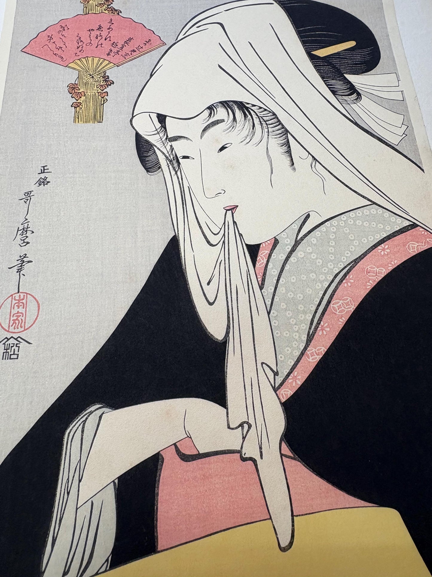 Japanese Ukiyoe, Woodblock print, antique, Utamaro,  "Love for a Street-walker "