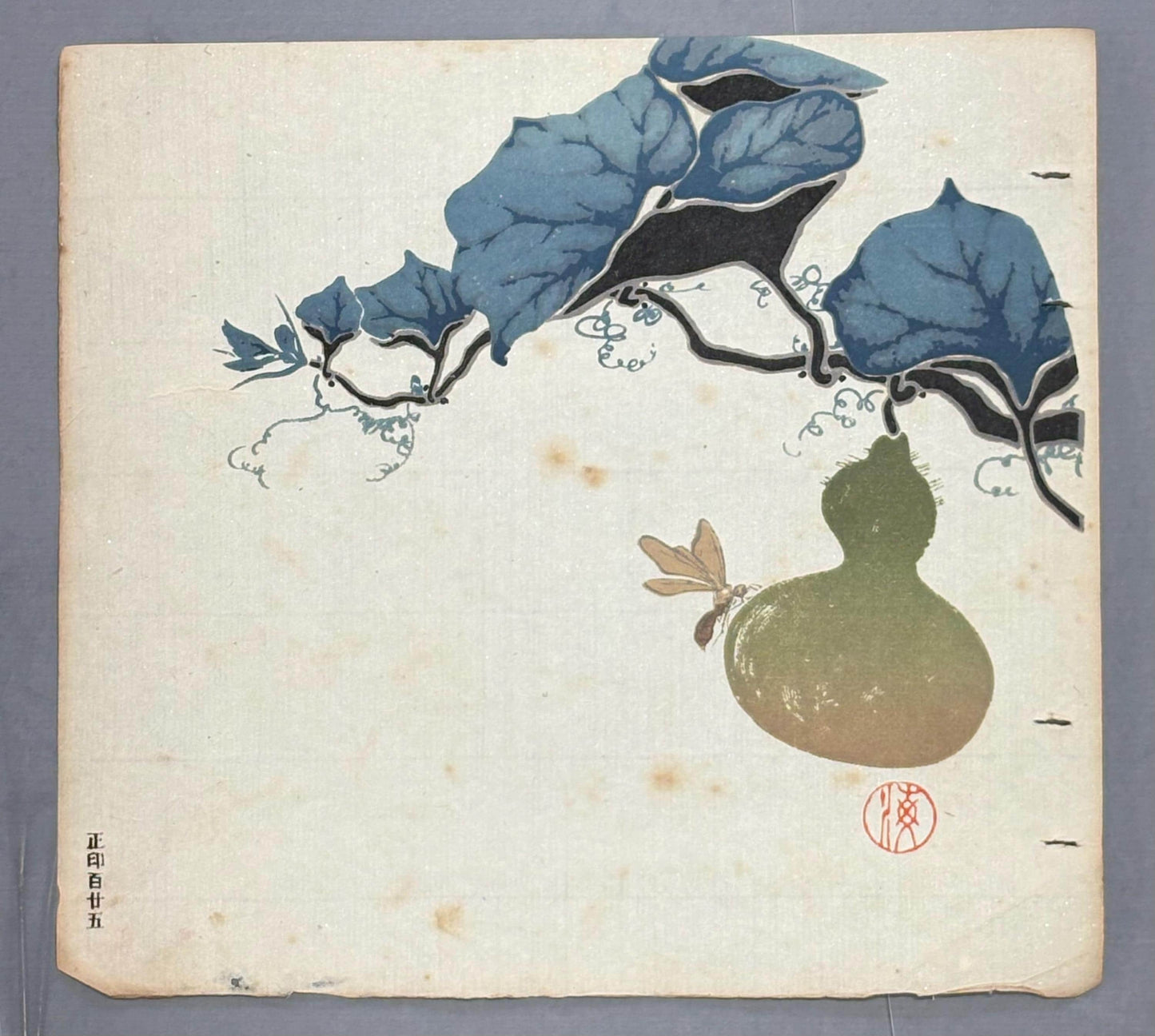Japanese antique design, lithographic print, around a hundred years ago, ”gourd”.