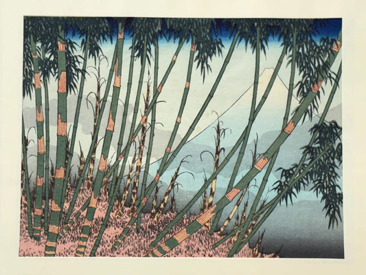 Japanese Ukiyo-e Woodblock print, Katsushika Hokusai, "The early spring scenery of Mt.Fuji from Meguro"