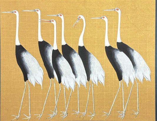 1983, Large size, Ogata Korin, Cranes. Japanese woodcut print. Rinpa.