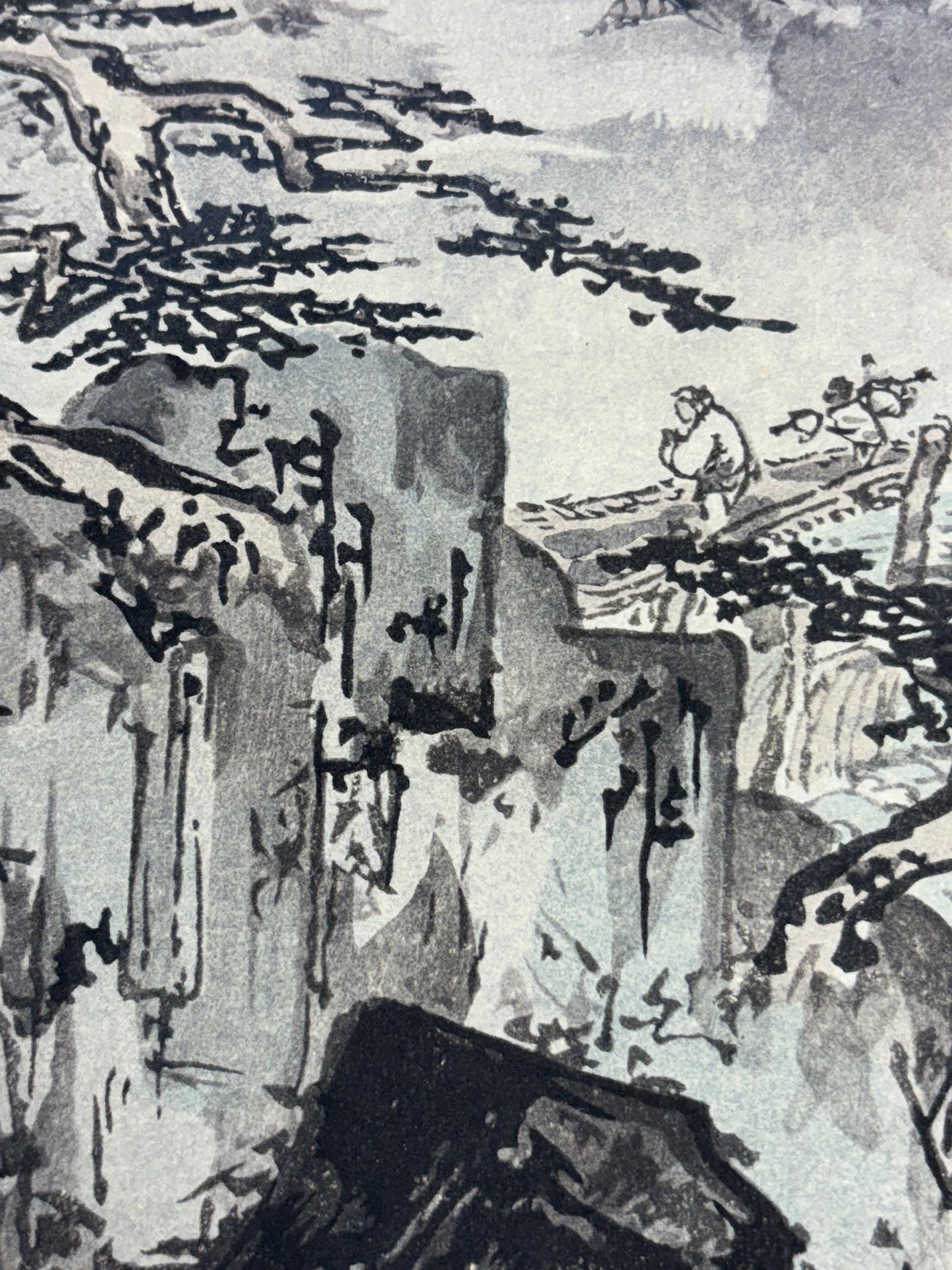 Japanese ink painting, woodcut print, Gakuou,Large size.