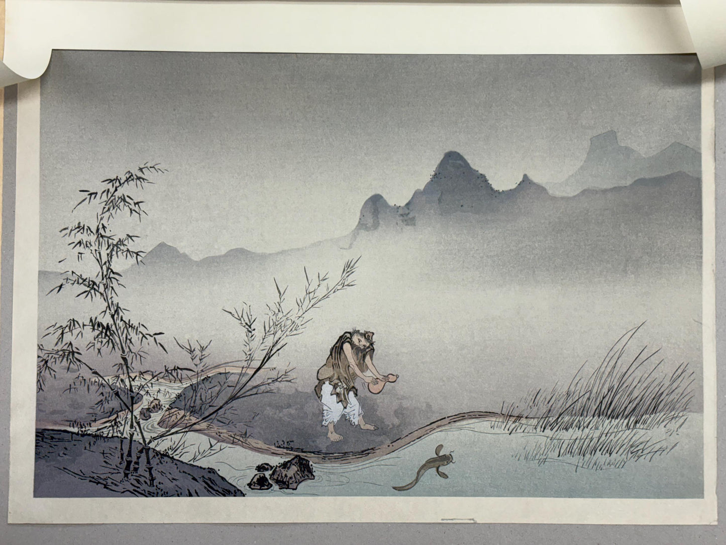 Josetsu,Large size. Japanese woodblock print. Ink painting.