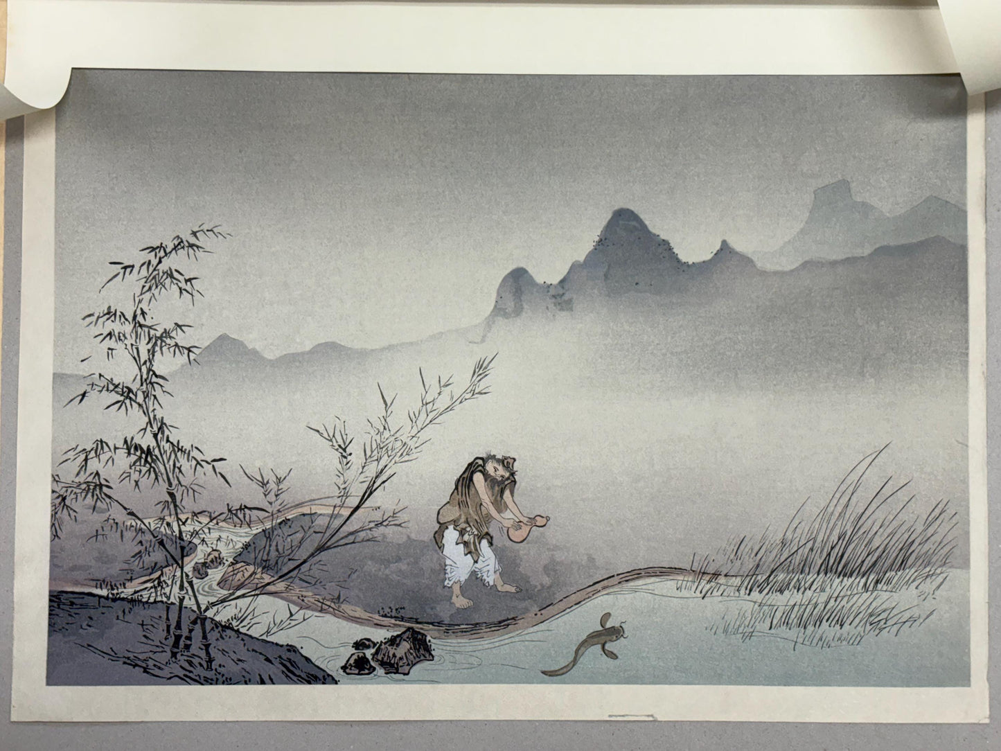 Josetsu,Large size. Japanese woodblock print. Ink painting.