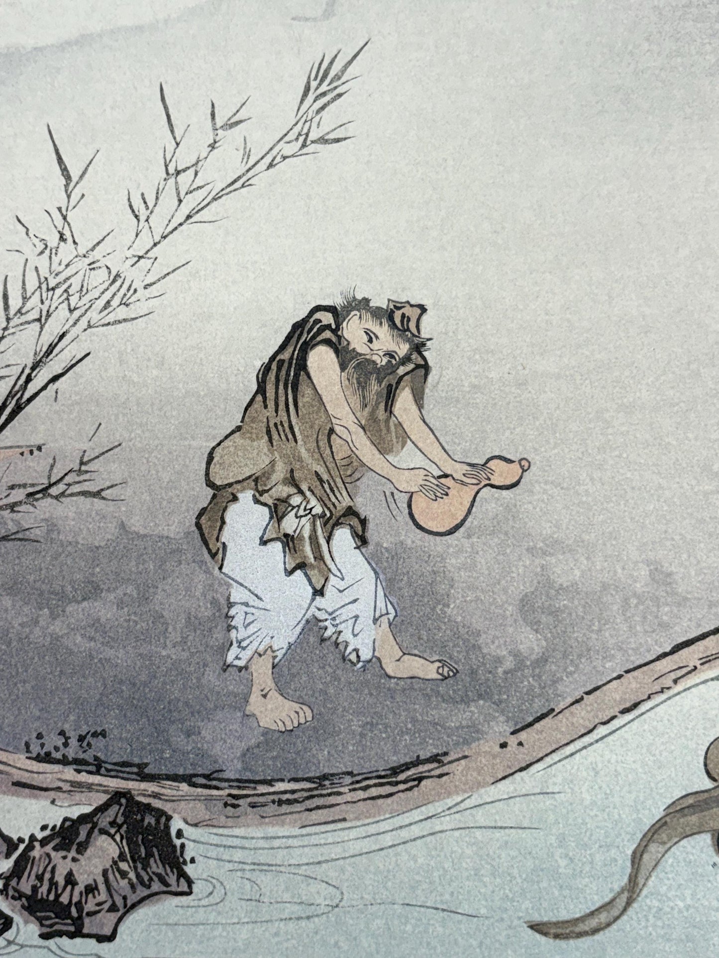 Josetsu,Large size. Japanese woodblock print. Ink painting.