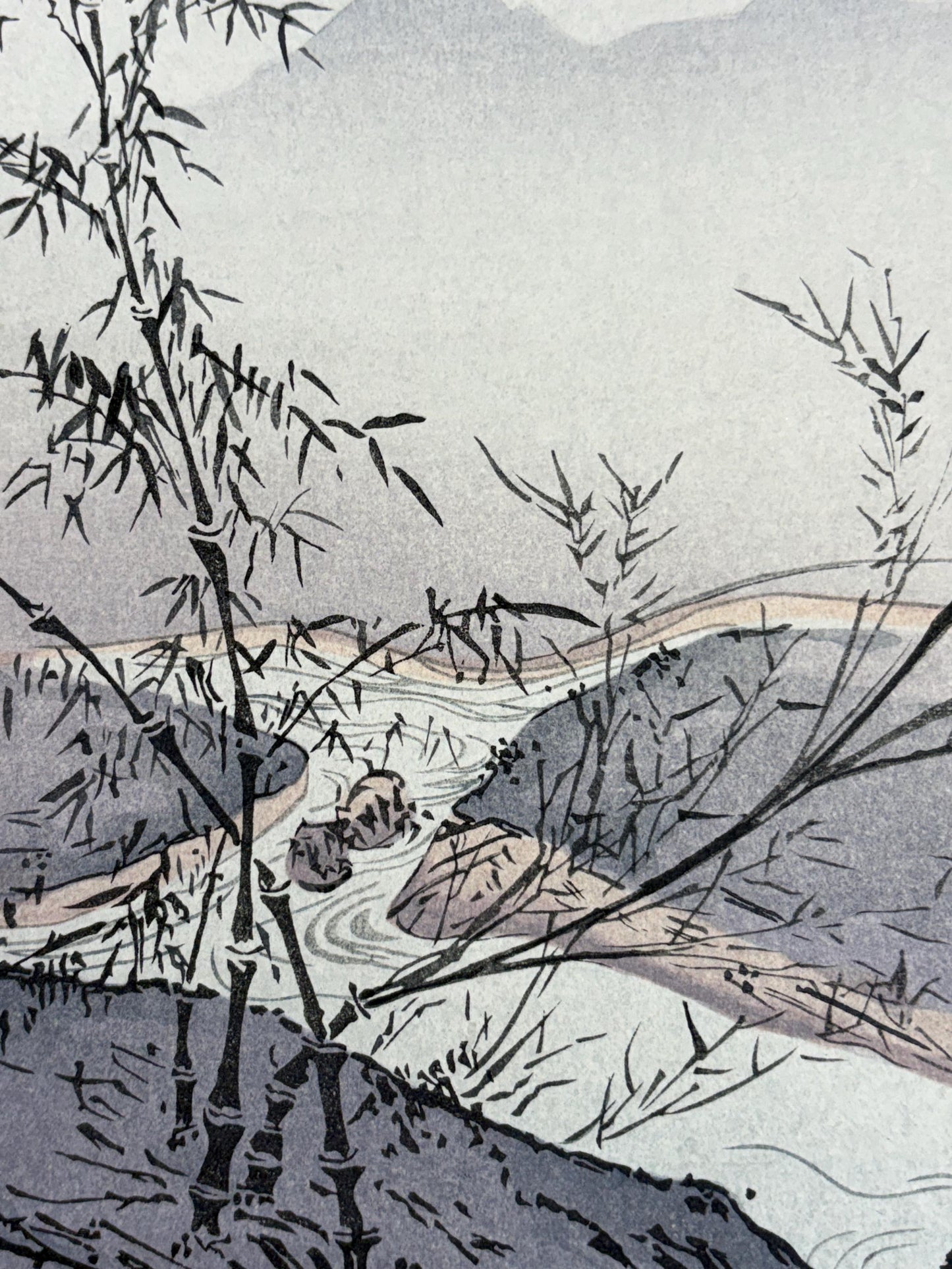 Josetsu,Large size. Japanese woodblock print. Ink painting.