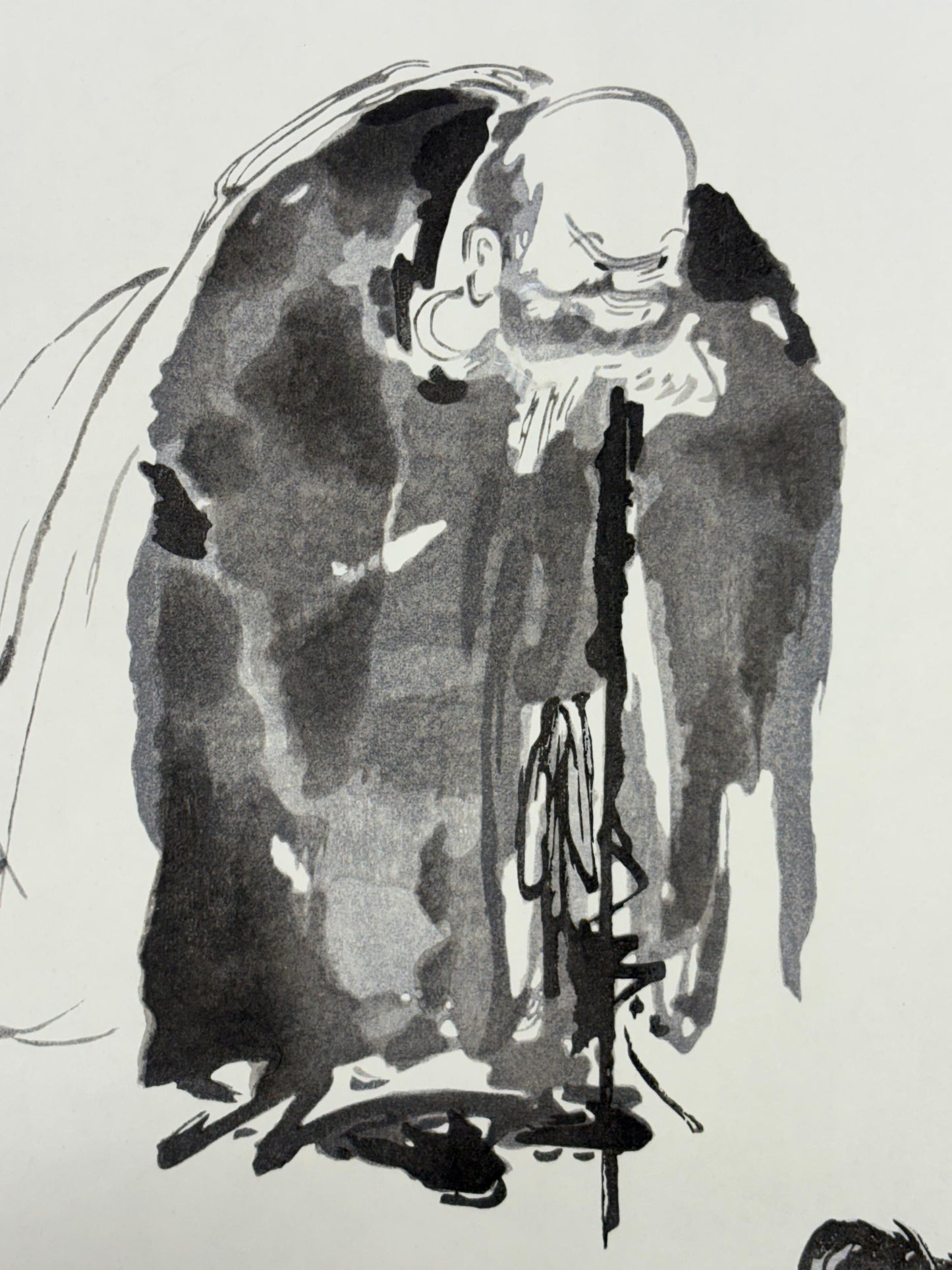 Japanese ink painting, woodcut print, Niten Miyamoto,Large size.