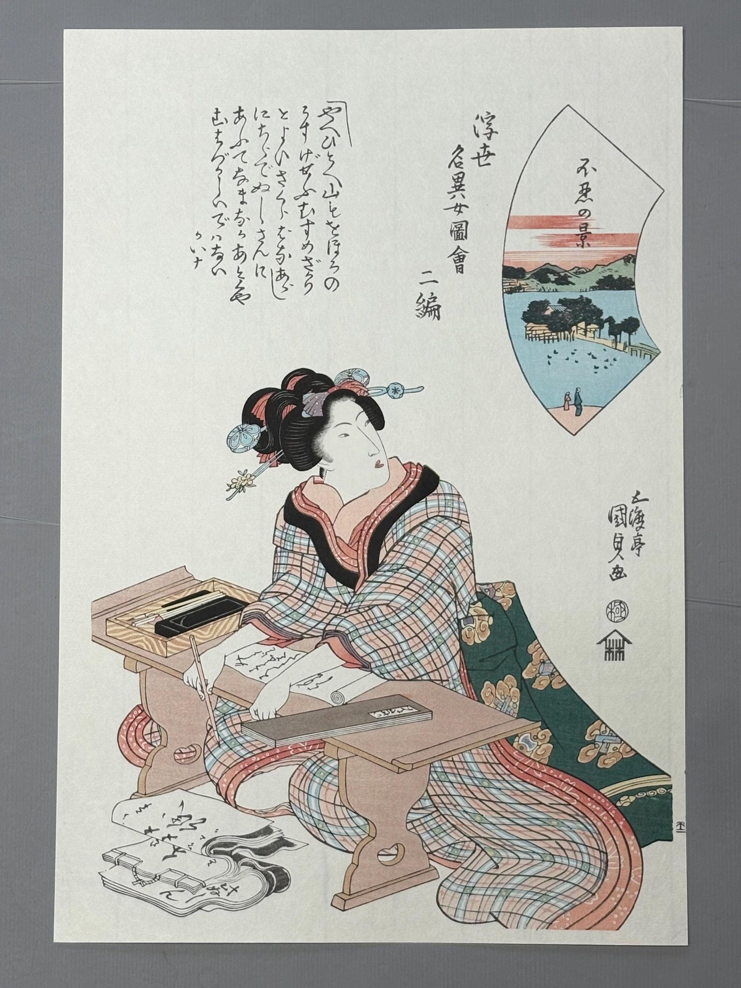 Japanese Ukiyoe, Woodblock print, kunisada,  "Famous Women from Famous Places".
