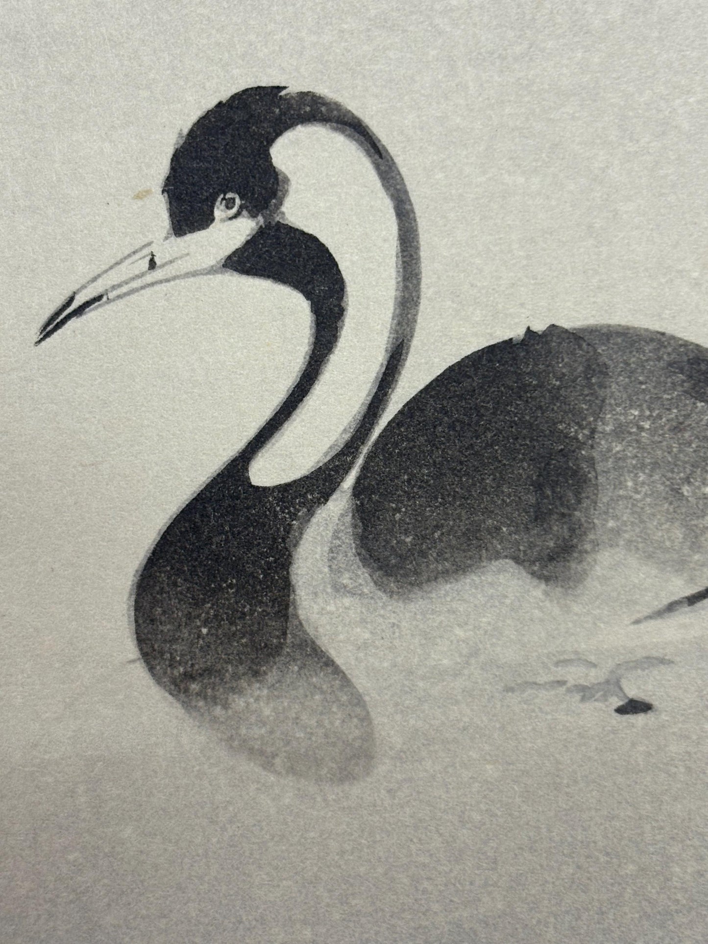 Tawaraya Sotatsu, "Waterfowls in Lotus Pond", Large size. Japanese woodblock print. Ink painting.