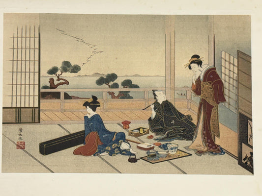 1923, Japanese vintage Woodblock print Ukiyo-e, Torii Kiyonaga "Entertainment"