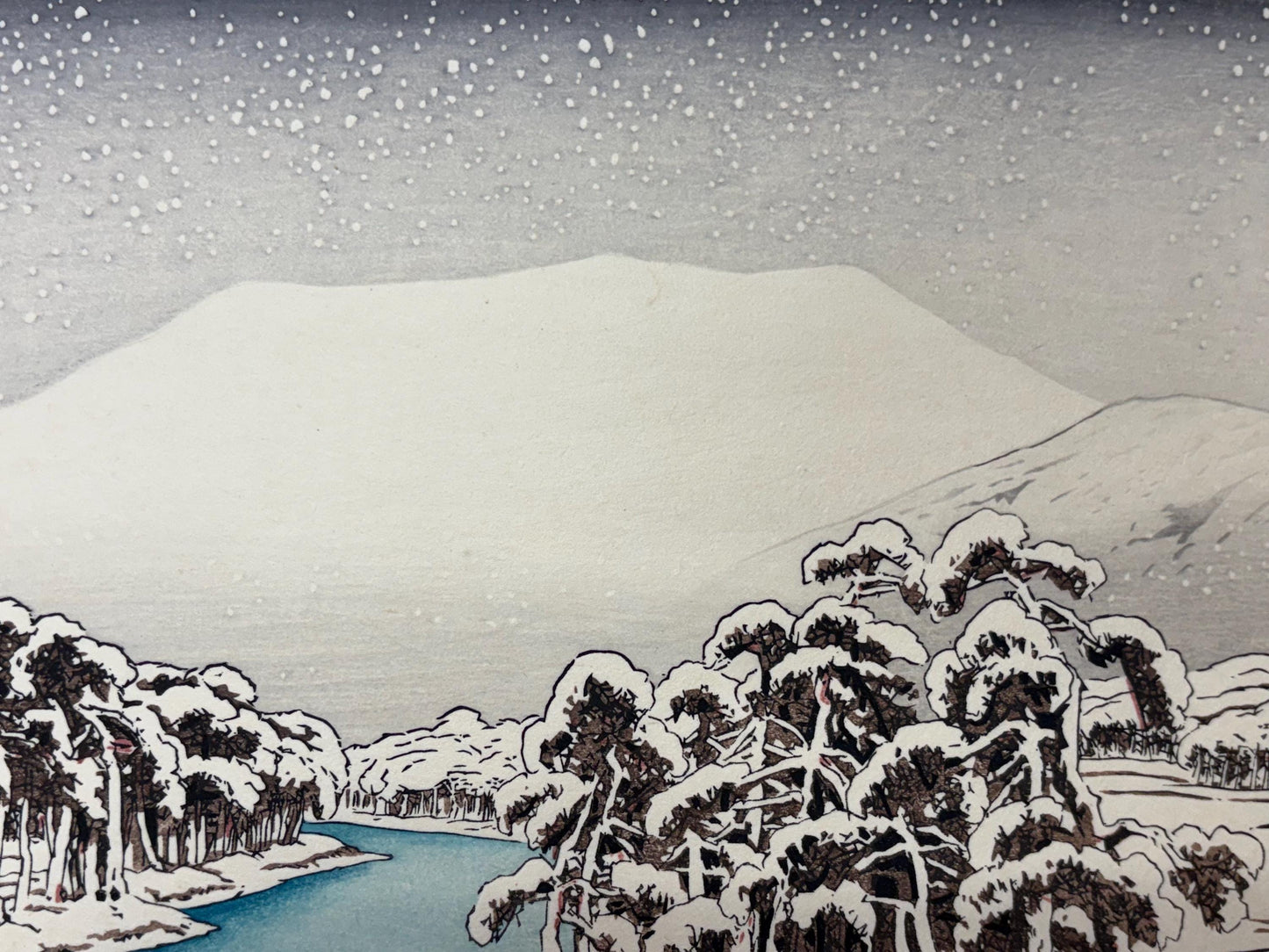 Japanese Ukiyoe, Shin-hanga, Woodblock print, antique, Hashiguchi Goyo, "Mount Ibuki in snow"
