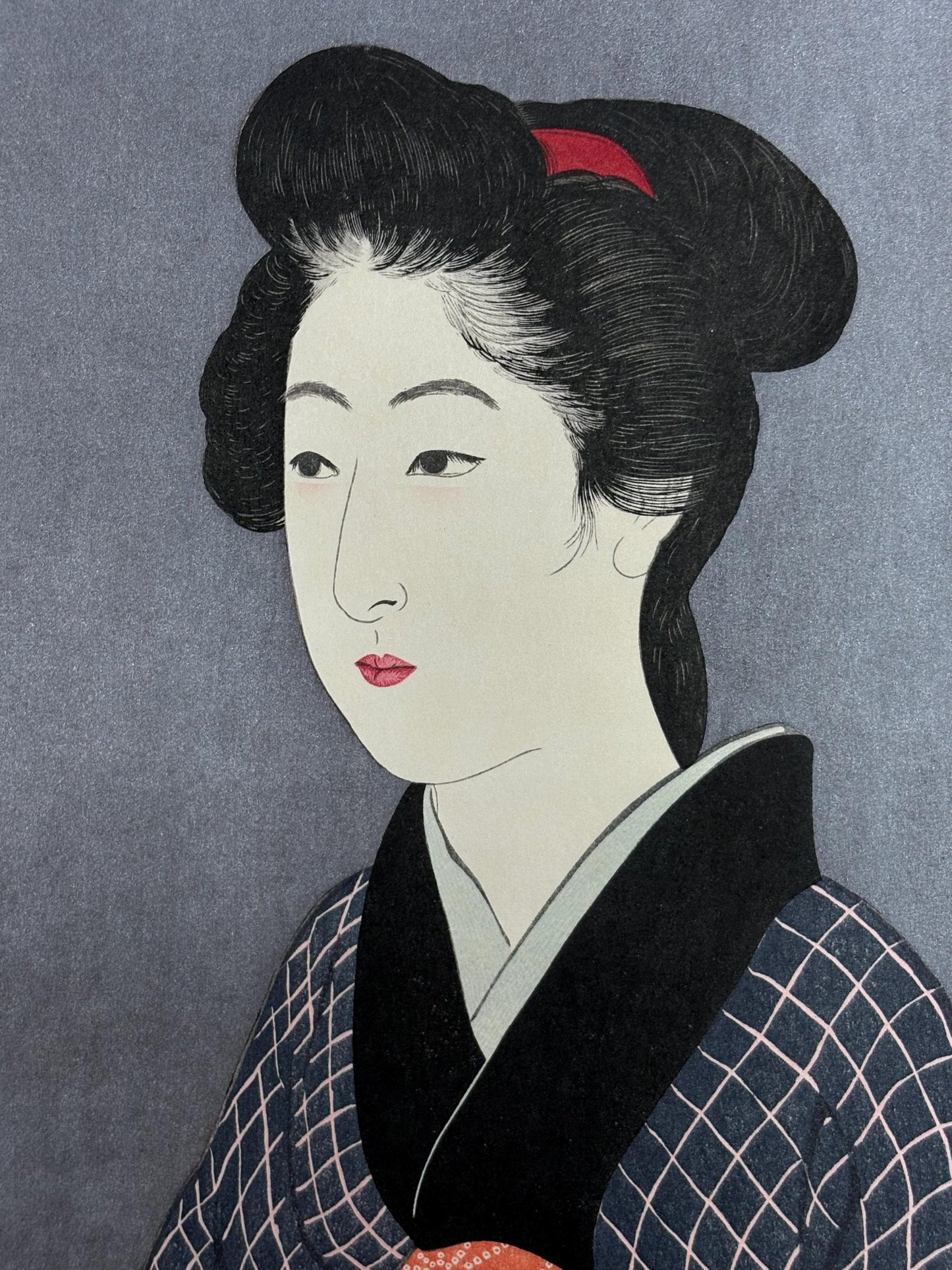 Japanese Ukiyoe, Shin-Hanga, Woodblock print, Hashiguchi Goyo, "Waitress with a Red Tray"