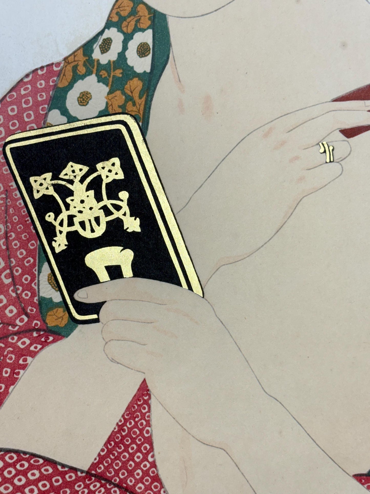 Japanese Ukiyoe, Shin-hanga, Woodblock print, antique, Hashiguchi Goyo, "Woman Applying Makeup- Kesho no Onna"