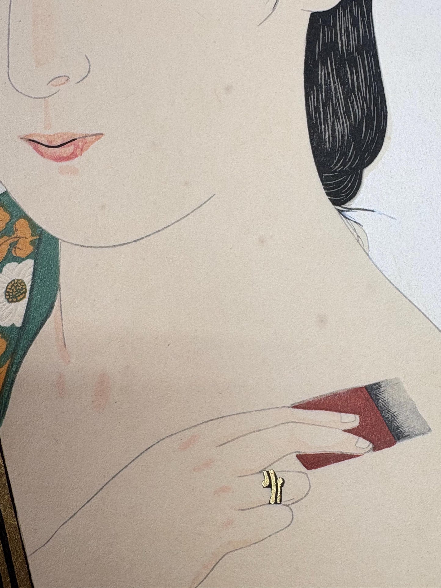 Japanese Ukiyoe, Shin-hanga, Woodblock print, antique, Hashiguchi Goyo, "Woman Applying Makeup- Kesho no Onna"