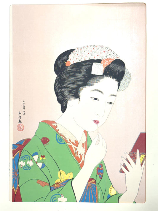 Japanese Ukiyoe, Shin-hanga, Woodblock print, antique, Hashiguchi Goyo, "Lady and Lip Stick"