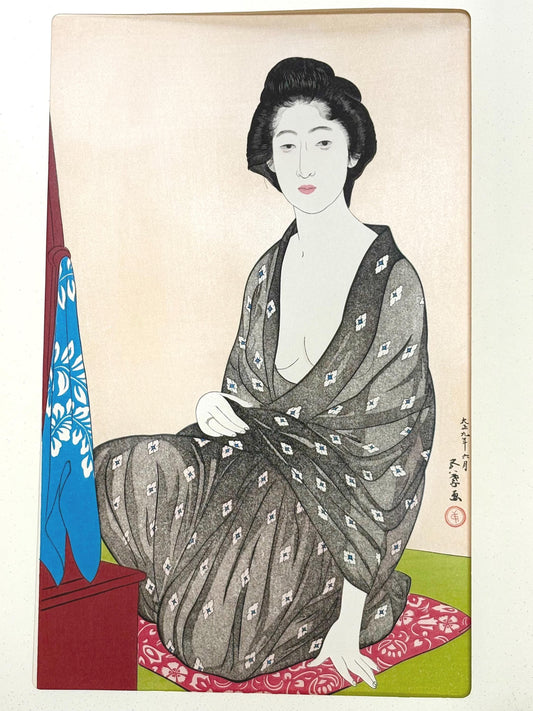 Japanese Ukiyoe, Shin-Hanga, Woodblock print, Hashiguchi Goyo, "Woman in Summer Robe"