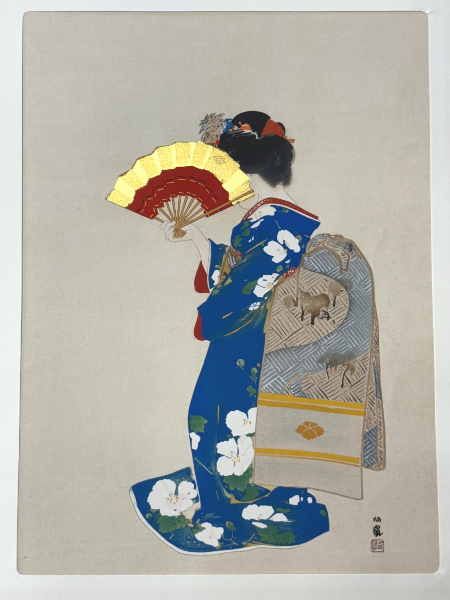 Japanese art, woodblock print, Takeuchi Seiho, "An Evening Shower, Large size.