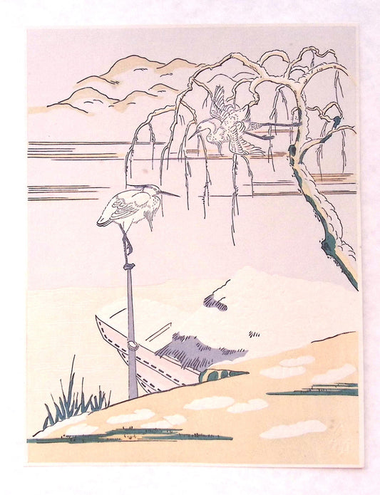 Japanese Ukiyoe, woodcut print, Suzuki Harunobu, "white egret"