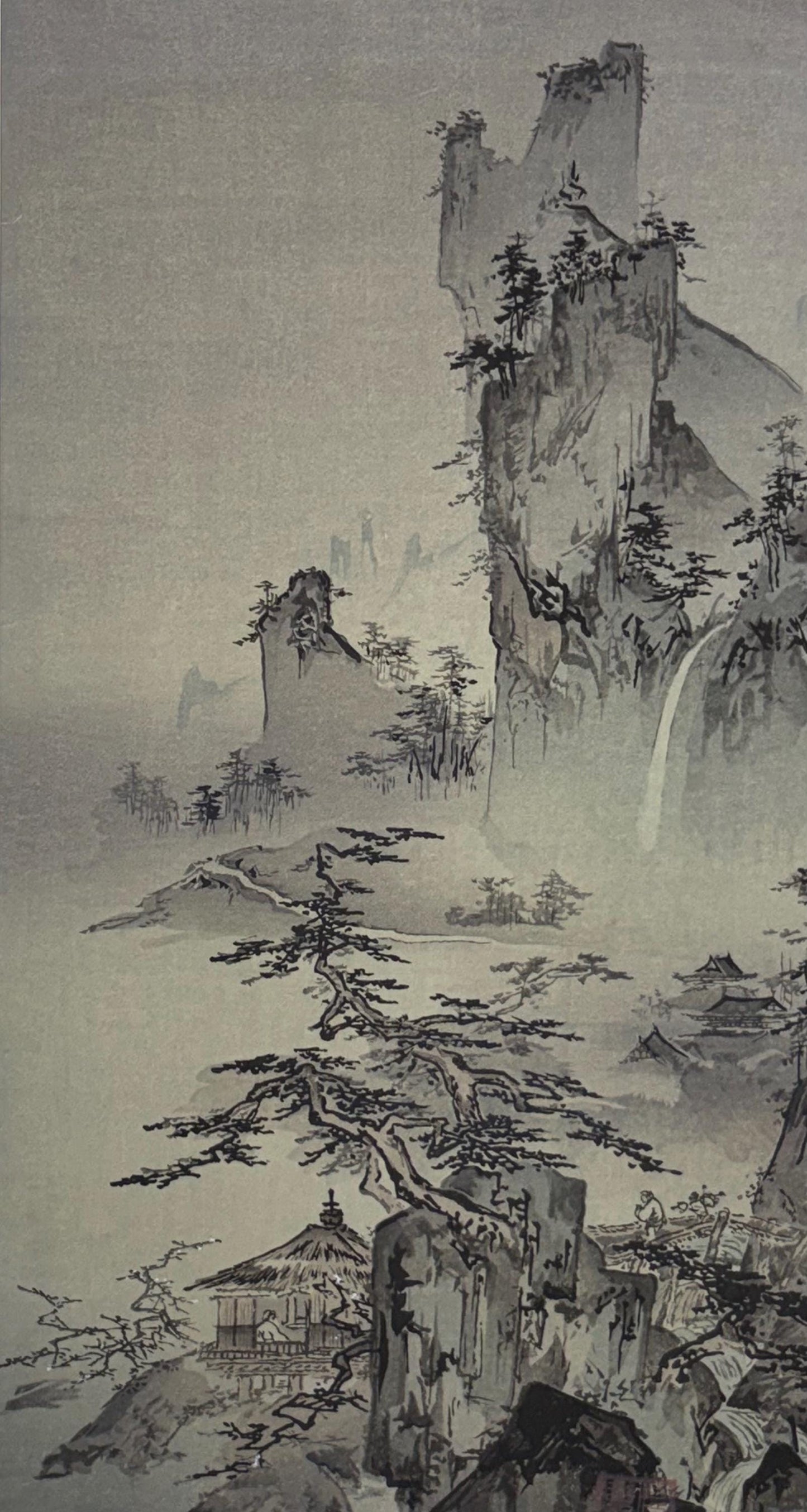 Japanese ink painting, woodcut print, Gakuou,Large size.