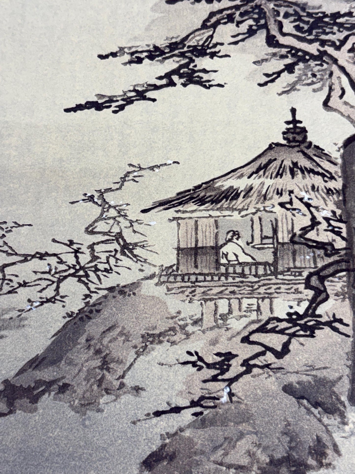 Japanese ink painting, woodcut print, Gakuou,Large size.