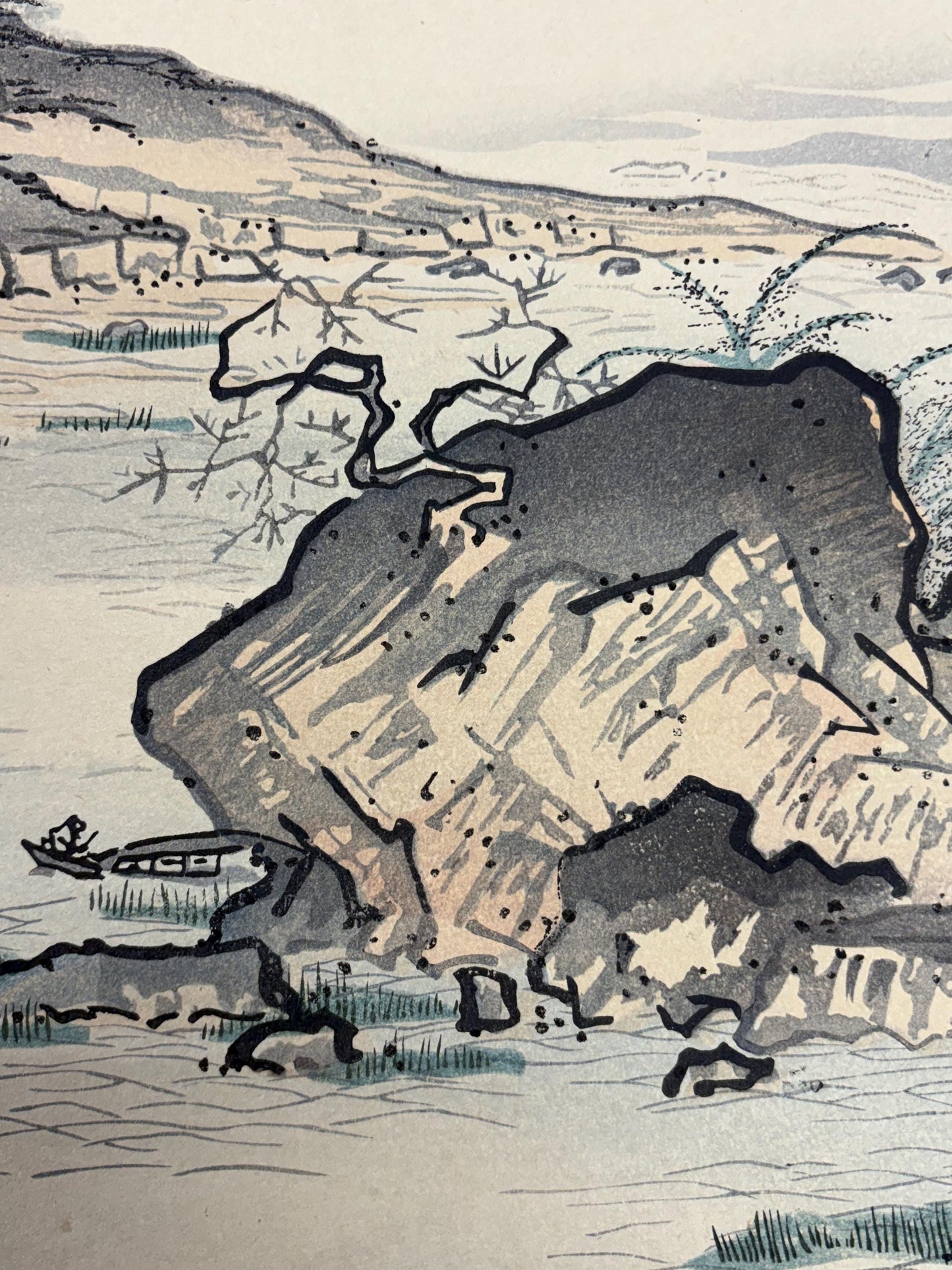 Japanese ink painting, woodcut print, Shoukei,Large size.
