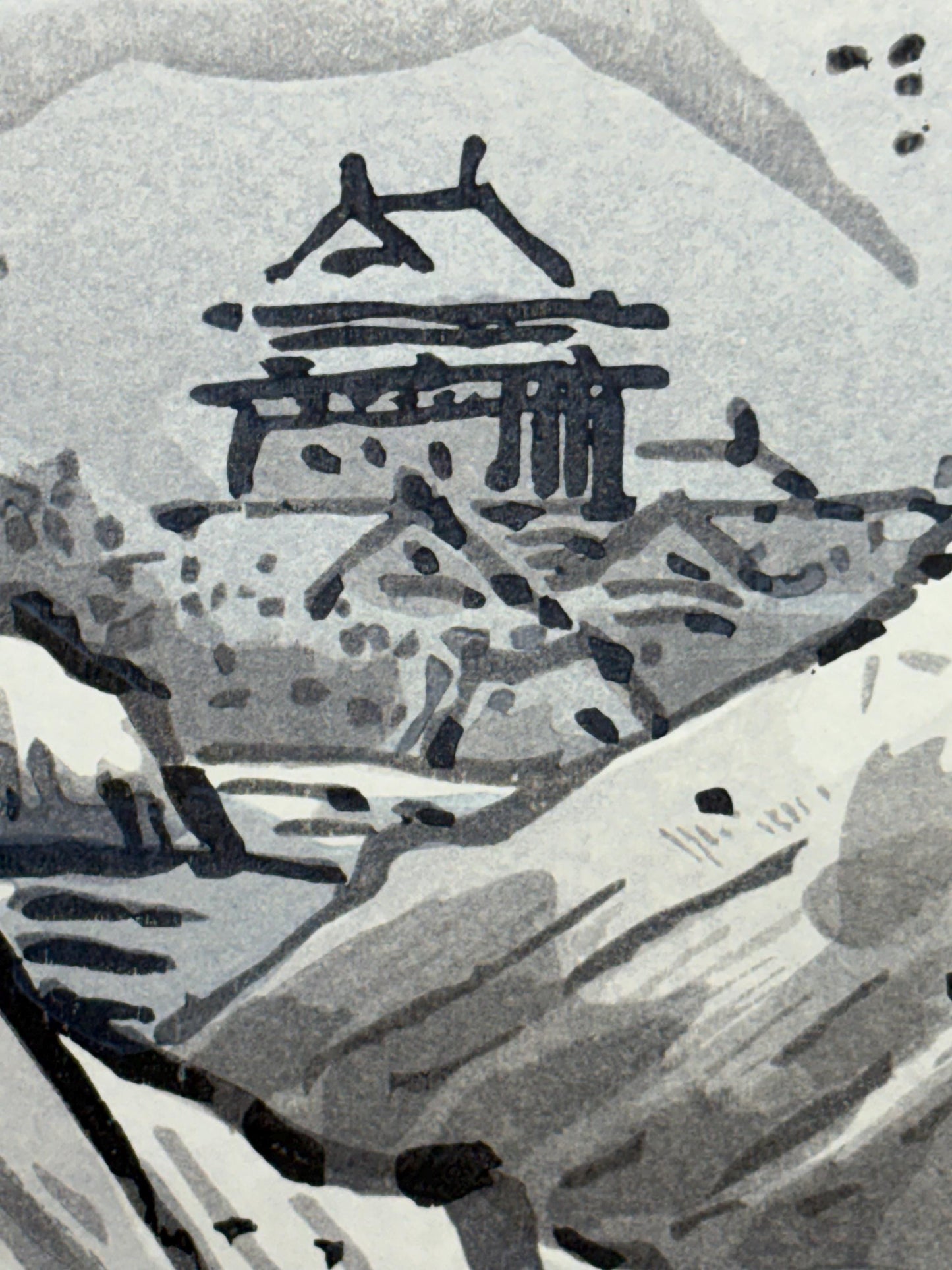 Sesshu,Large size. 1 Japanese woodblock print. Ink painting.
