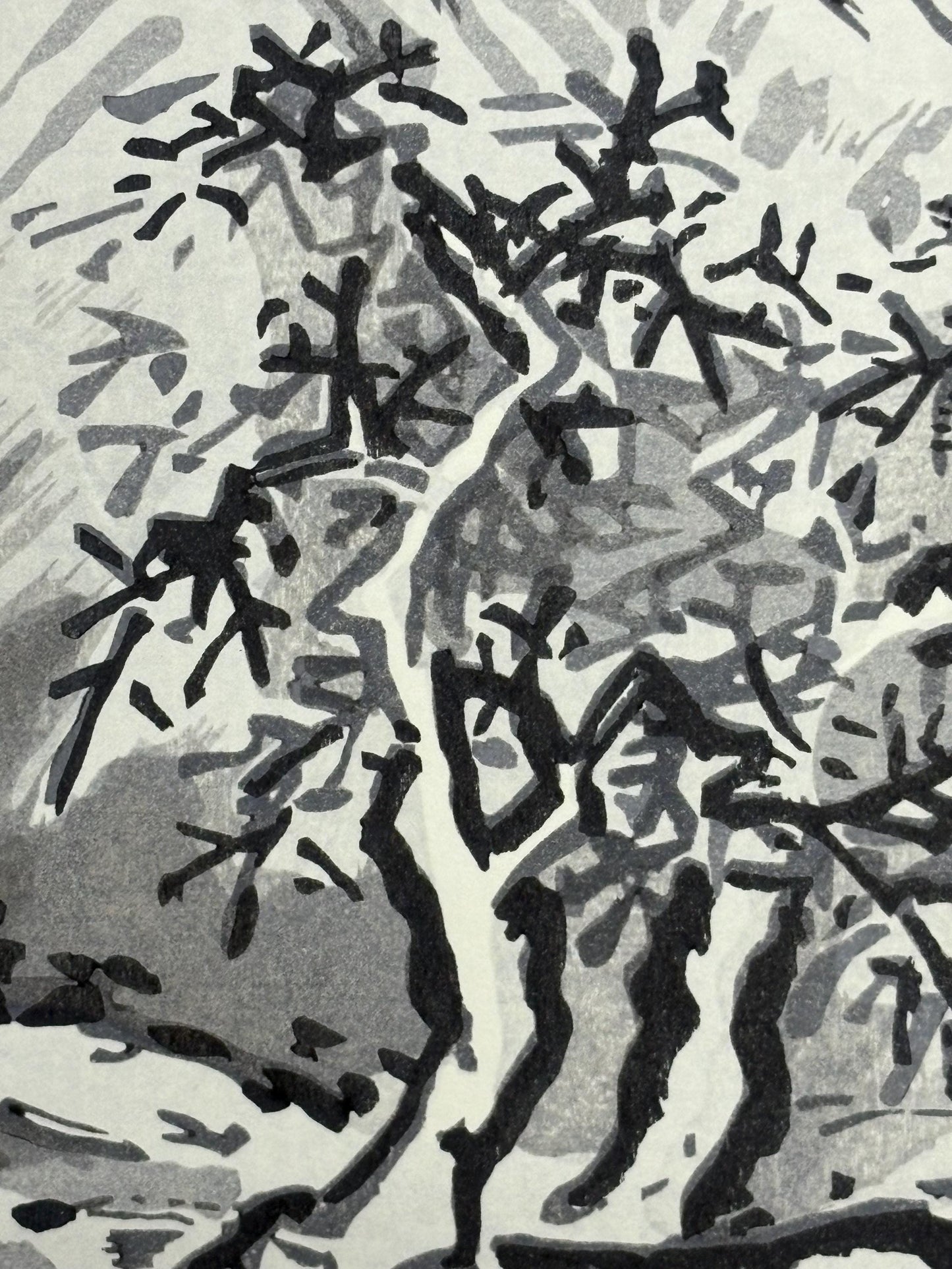 Sesshu,Large size. 1 Japanese woodblock print. Ink painting.