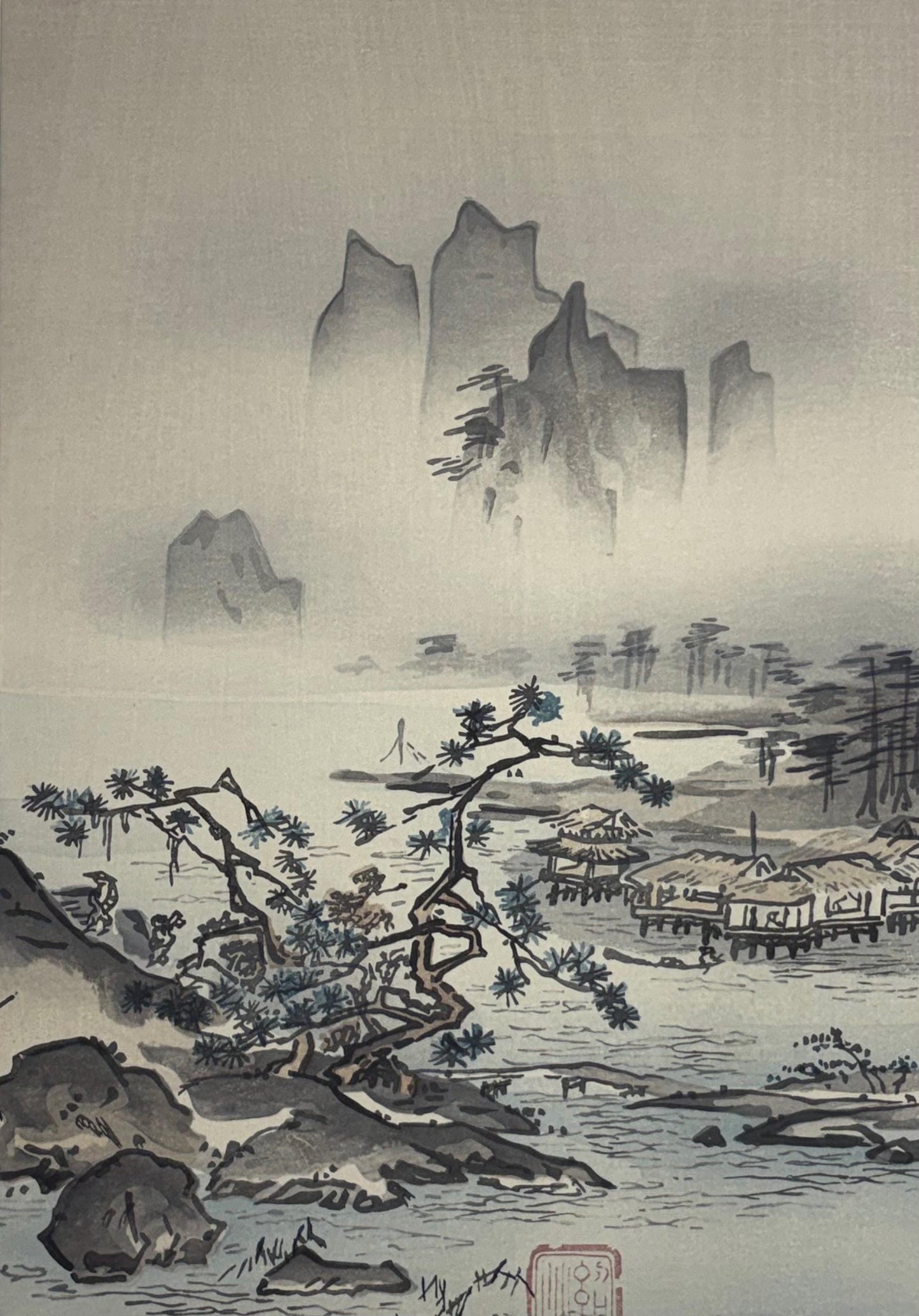 Japanese ink painting, woodcut print, Shousen,Large size.