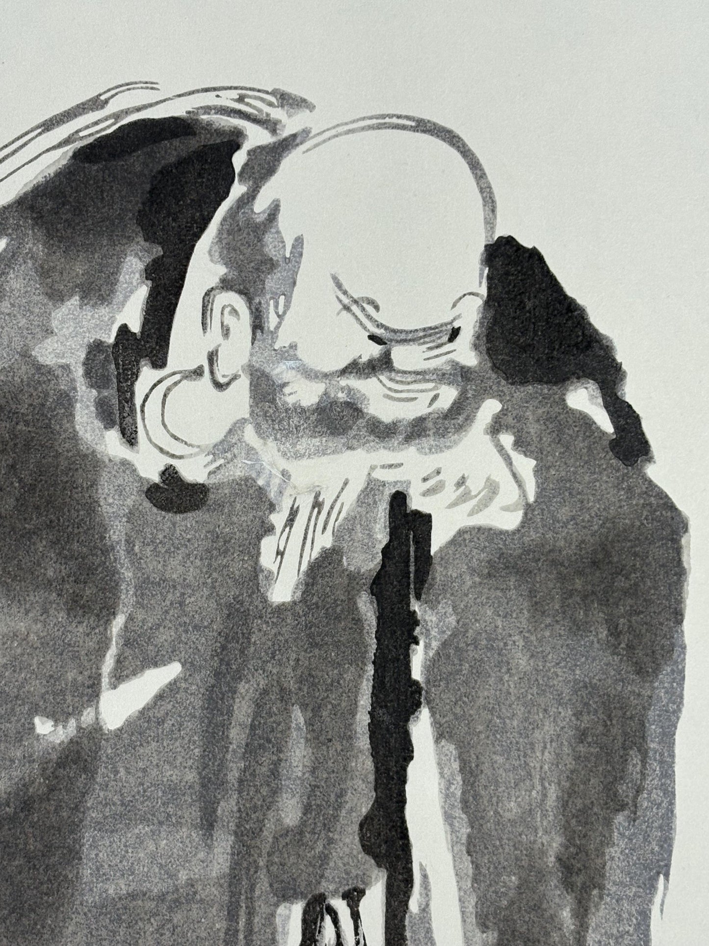 Japanese ink painting, woodcut print, Niten Miyamoto,Large size.