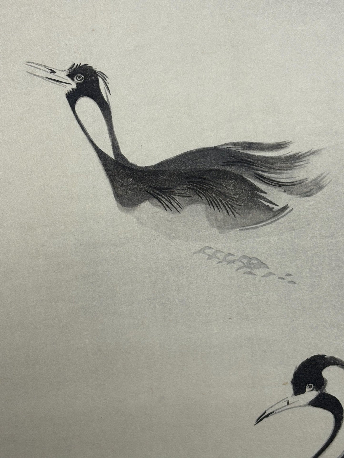 Tawaraya Sotatsu, "Waterfowls in Lotus Pond", Large size. Japanese woodblock print. Ink painting.