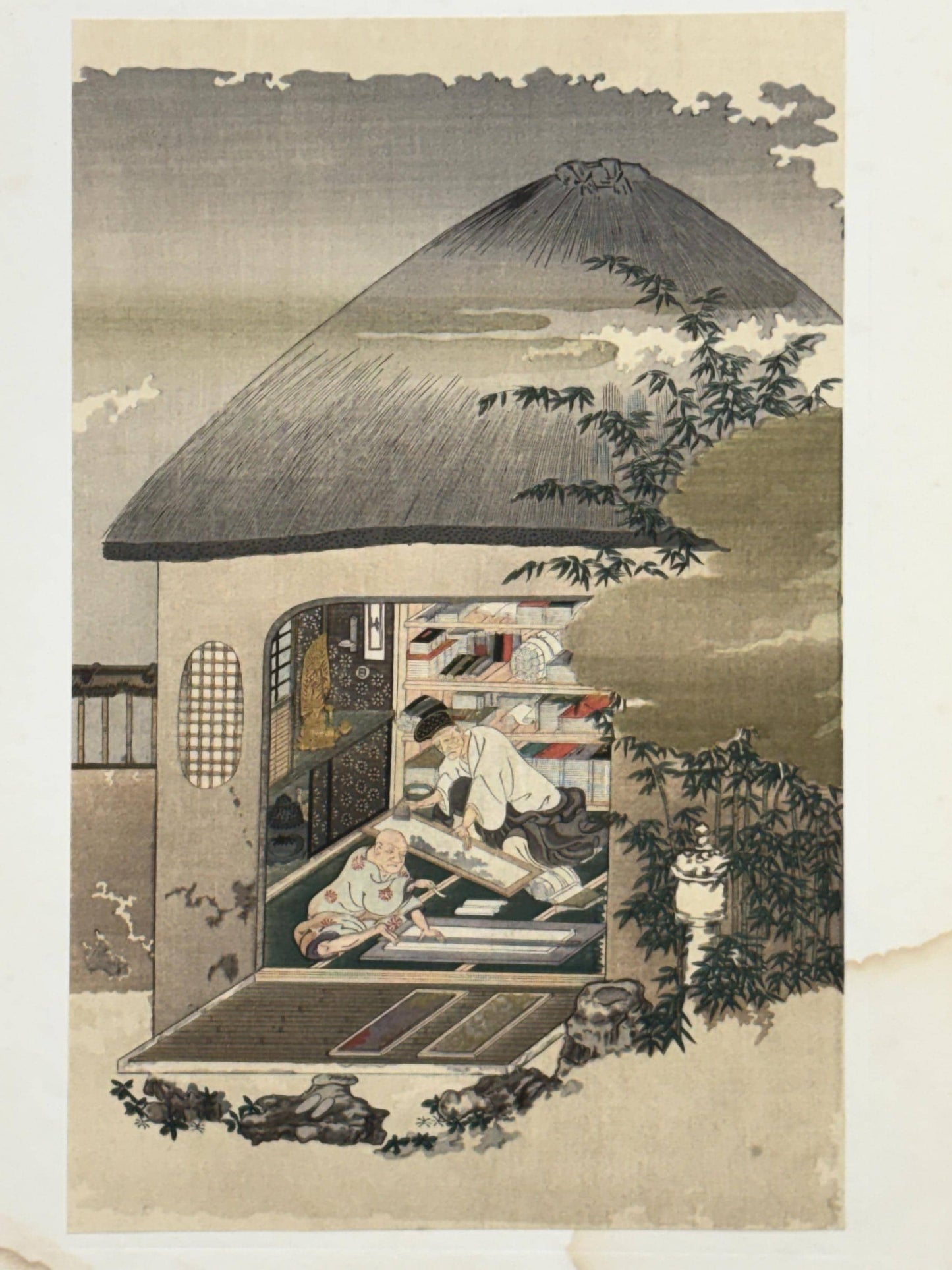 1924, Japanese vintage Woodblock print Ukiyo-e, Takakane Fujiwara "Screen-marker.".