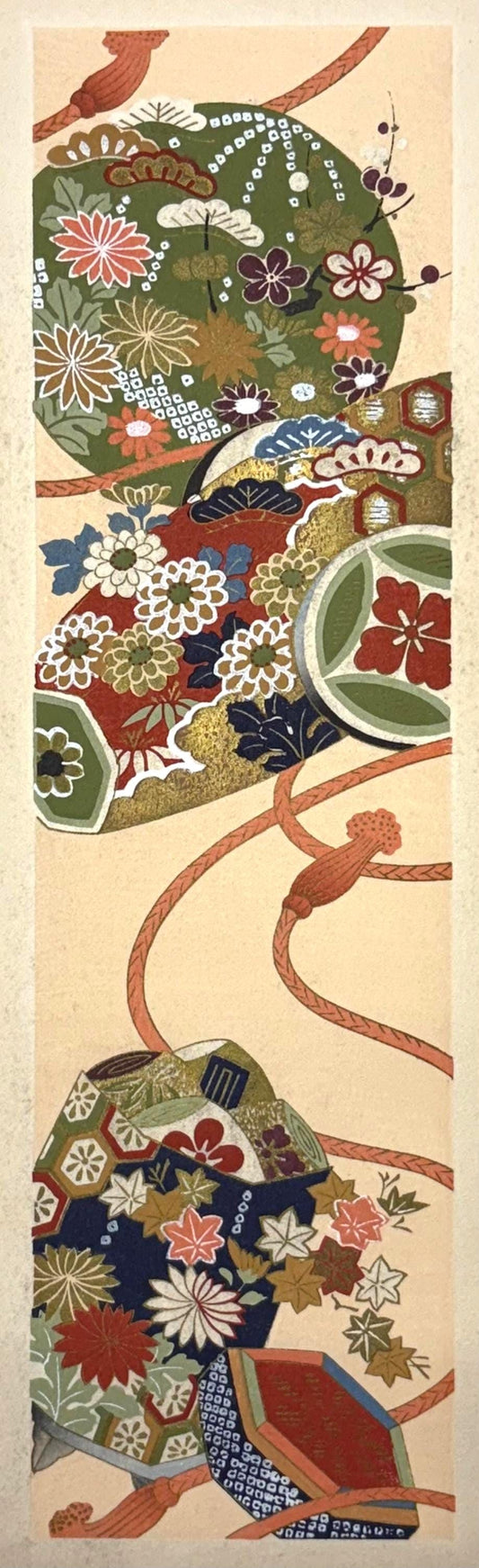 Japanese antique woodblock print, Design, 1937, Kawarazaki Kodo, Kimono design. 2-30