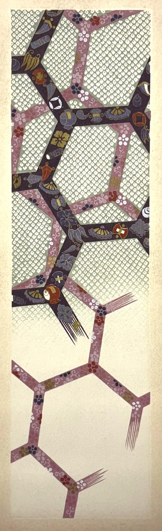Japanese antique woodblock print, Design, 1937, Kawarazaki Kodo, Kimono design. 2-15