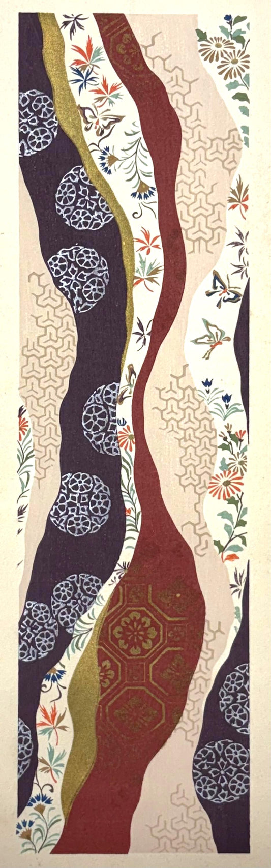 Japanese antique woodblock print, Design, 1937, Kawarazaki Kodo, Kimono design. 2-10