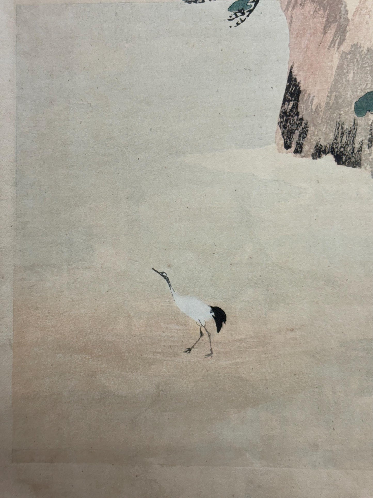1908,  Japanese Woodblock print, antique, Kikuchi Hobun, "blue sea and white cranes".