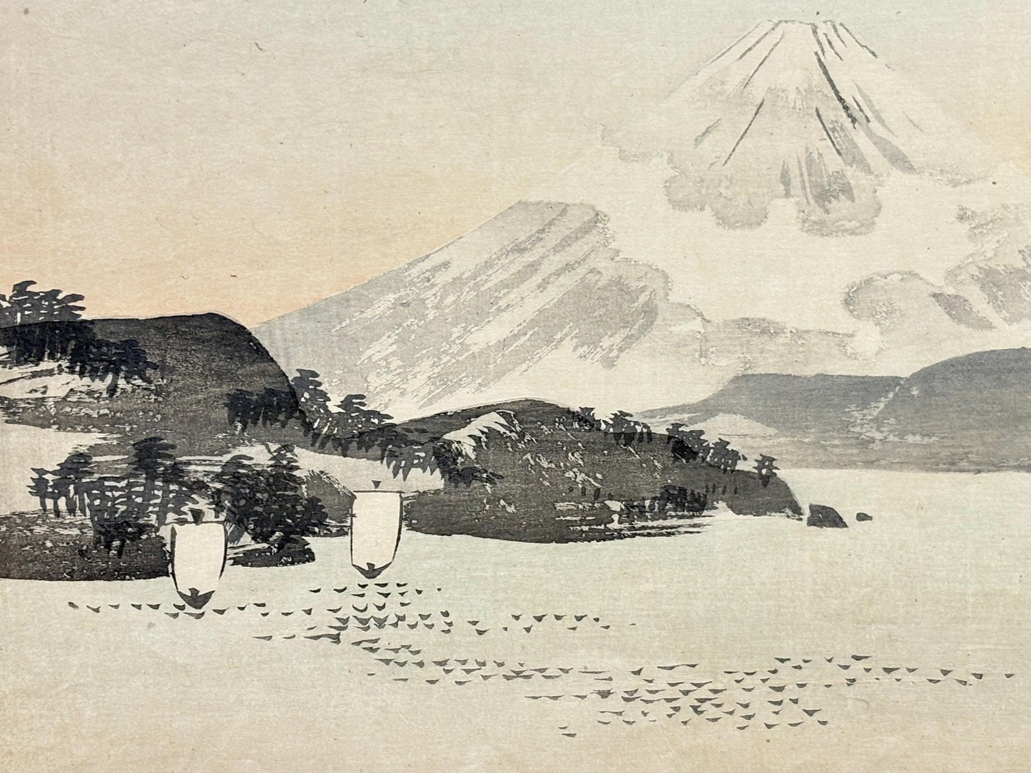 1908,  Japanese Woodblock print, antique, Nomura Bunkyo, "Beautiful Peak".