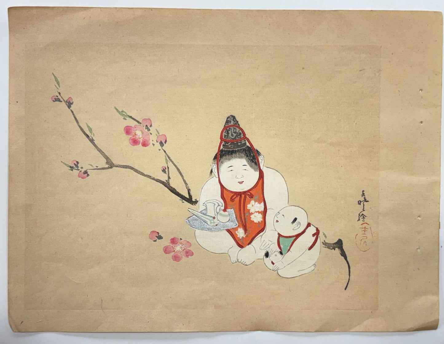 1908,  Japanese Woodblock print, antique, Miyake Gogyou, "Gosho doll".