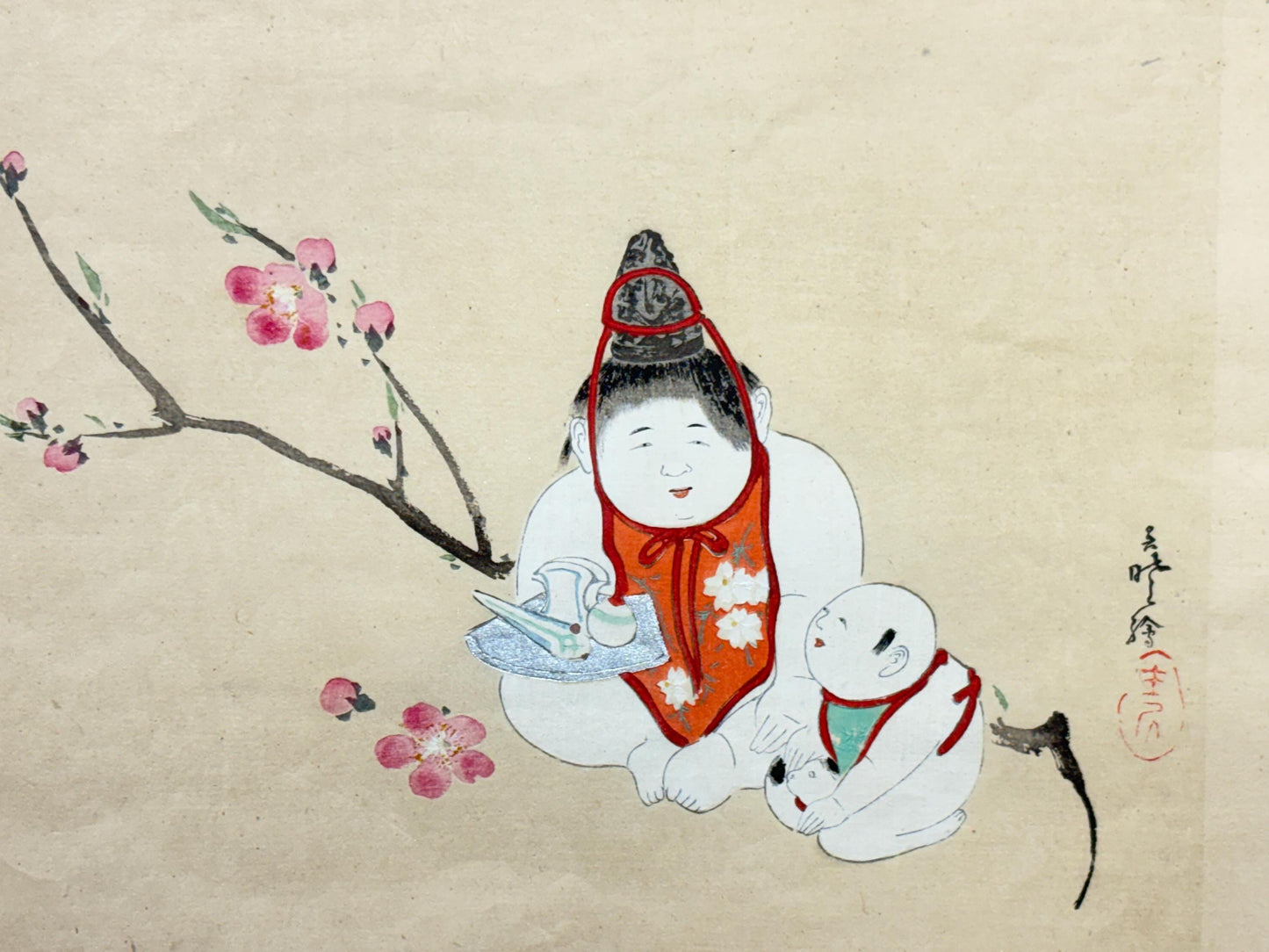 1908,  Japanese Woodblock print, antique, Miyake Gogyou, "Gosho doll".