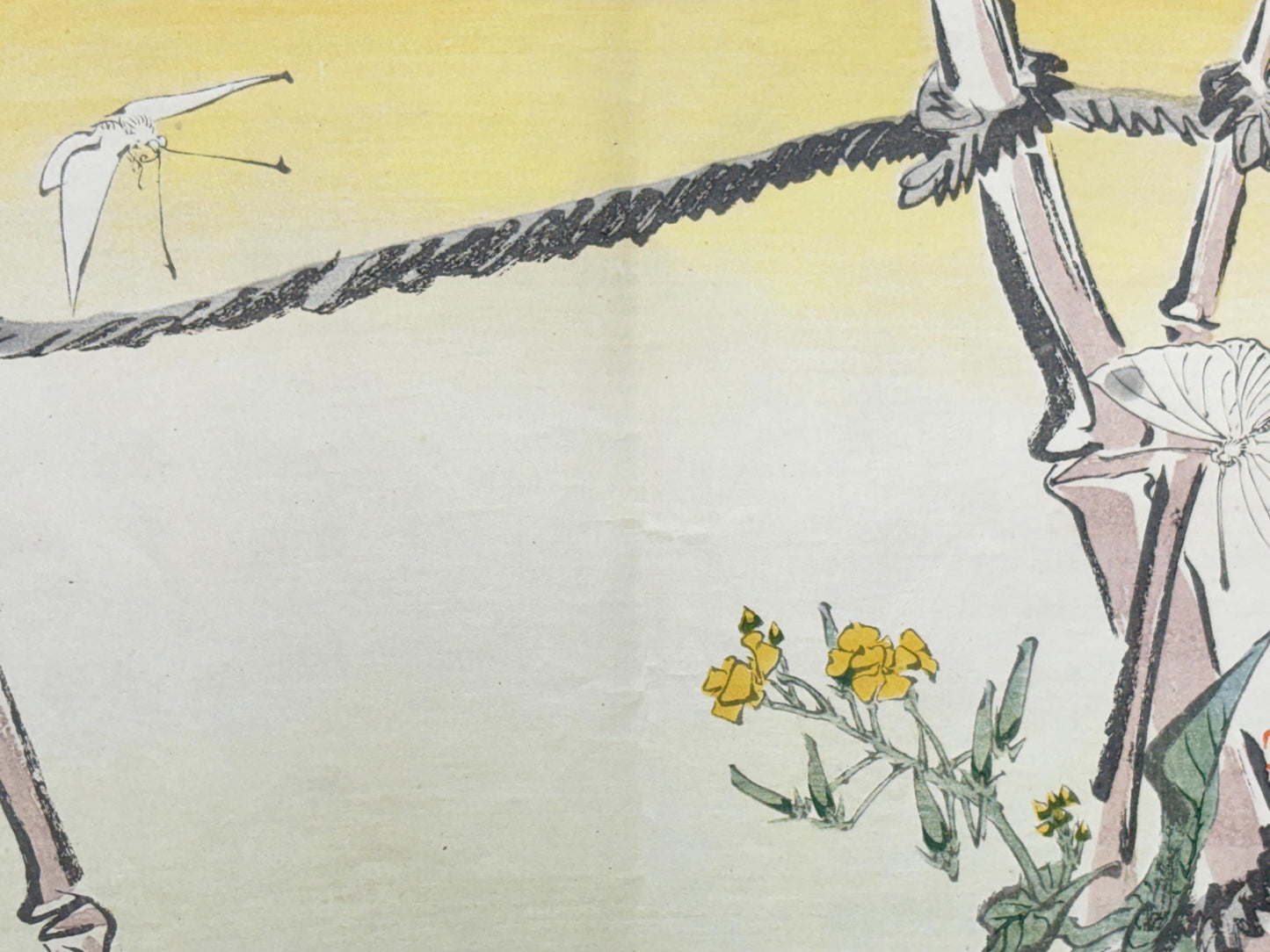 1913, Japanese Woodblock print, antique, Ichimi Renjo, "Butterflies Among Rapeseed Blossoms".