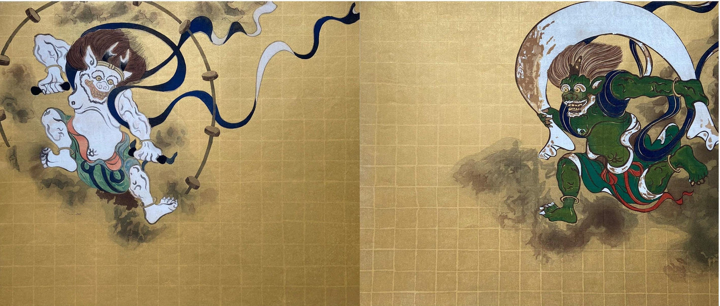 Japanese woodblock print, Large size,  Sotatsu TAWARAYA, "Wind and Thunder Gods".