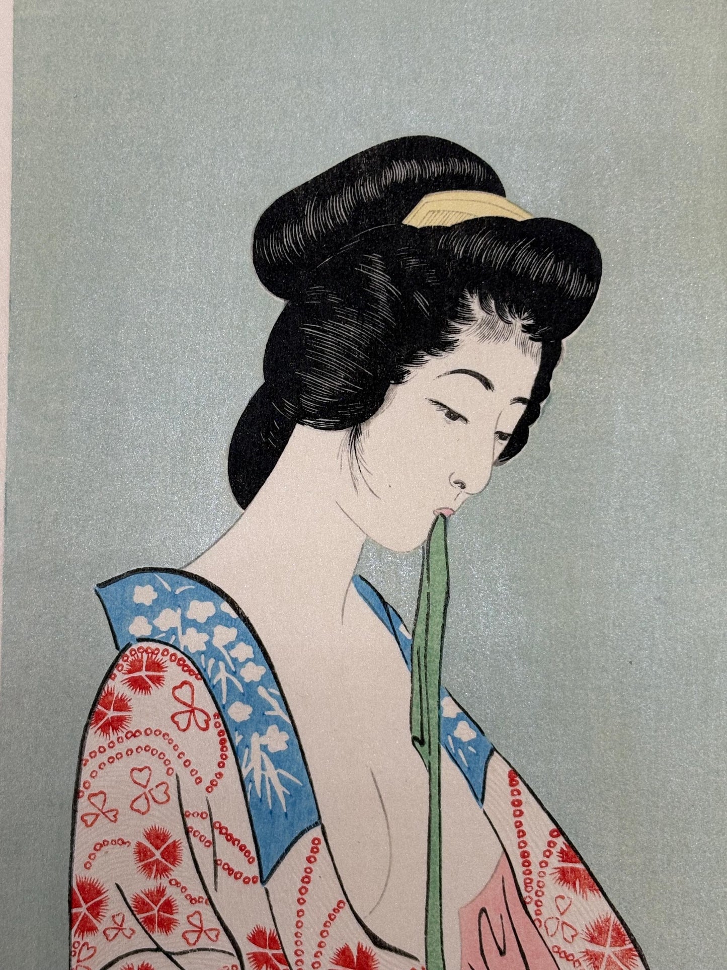 Japanese Ukiyoe, Shin-hanga, Woodblock print, antique, Hashiguchi Goyo, "Woman Dressing- Woman in a Long Undergarment"