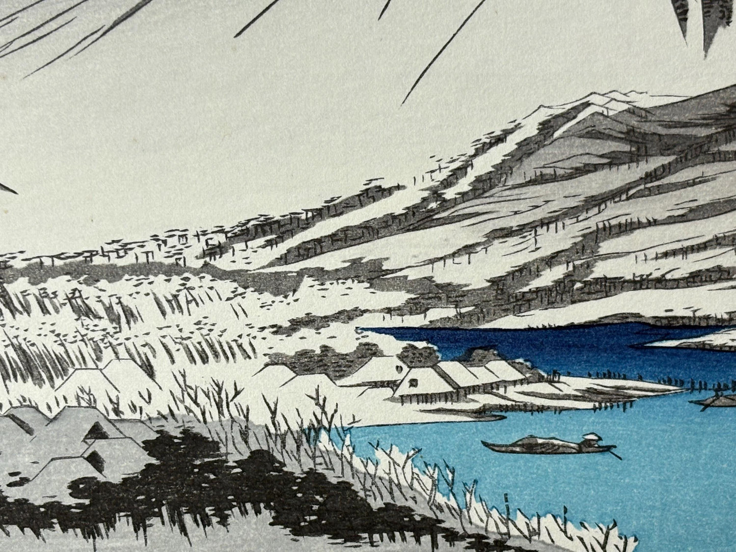 Japanese Ukiyoe, Woodblock print, antique, Hiroshige, "Twilight Snow at Hira"