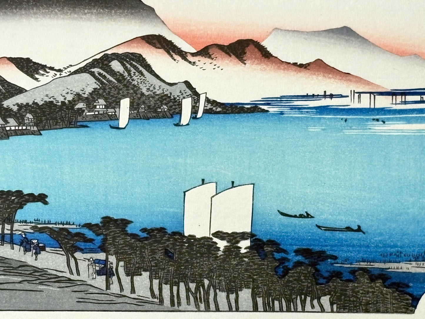 Japanese Ukiyoe, Woodblock print, antique, Hiroshige, "Clearing Weather at Awazu"