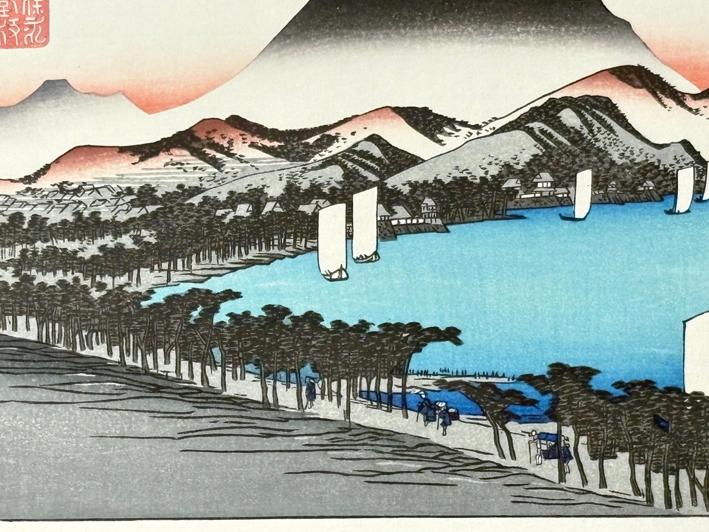 Japanese Ukiyoe, Woodblock print, antique, Hiroshige, "Clearing Weather at Awazu"