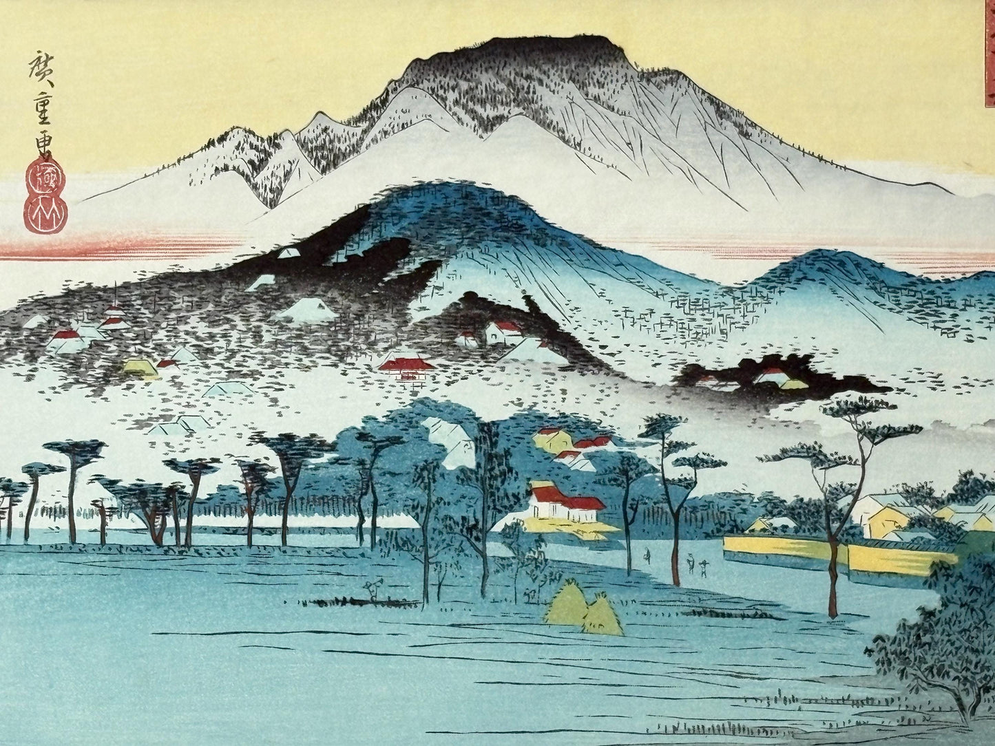 Japanese Ukiyoe, Woodblock print, Hiroshige, "Evening Bell at Mii-dera Temple"