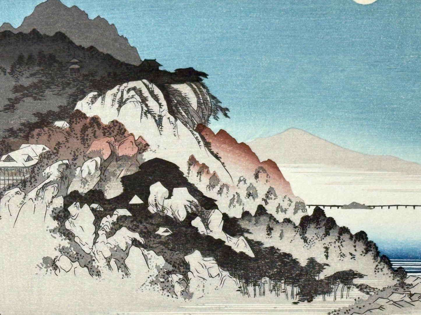 Japanese Ukiyoe, Woodblock print, antique, Hiroshige, "Autumn Moon at Ishiyama Temple"