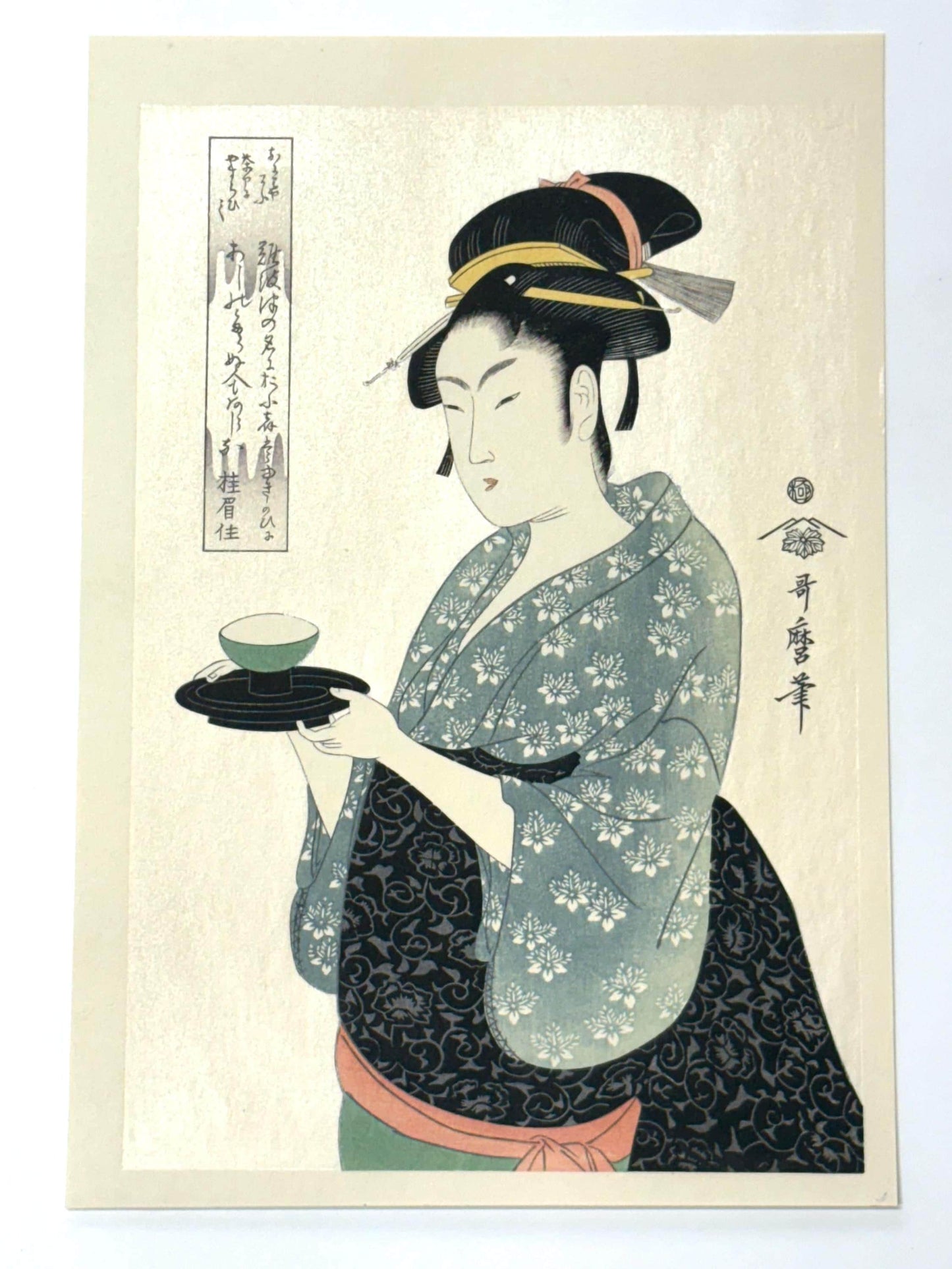Japanese Ukiyoe, woodcut print, Utamaro, "Okita of the Naniwa-ya Tea-house"