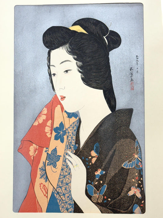 Japanese Ukiyoe, Shin-Hanga, Woodblock print, Hashiguchi Goyo, "Woman with a Hand Towel"