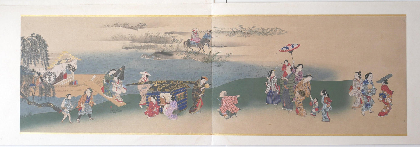 Ukiyoe-ha-gashu, 1906, Japanese antique woodblock print, Miyagawa Choshun, "四季行楽図"