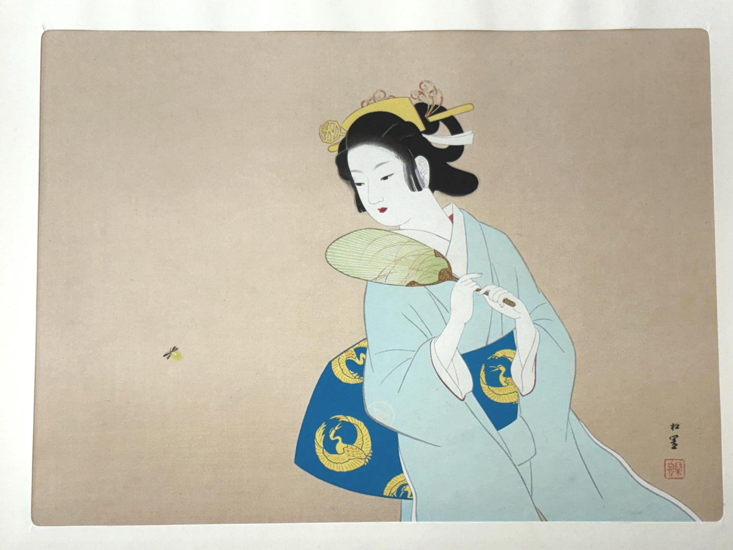 Japanese art, woodblock print, Uemura Shoen, "Evening in the Early Summer", Large size.
